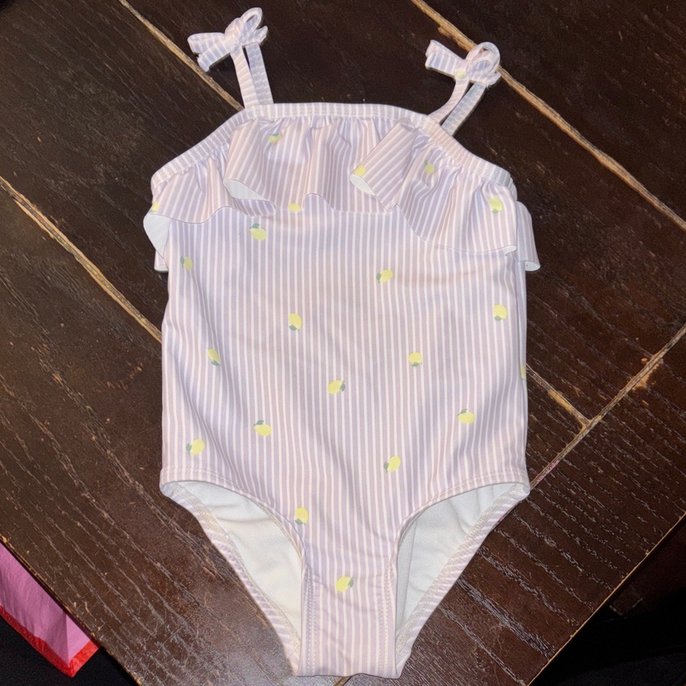 Carter’s Striped Ruffle Swimsuit with Yellow Lemons